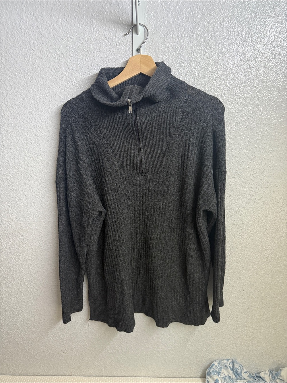 Charcoal Half-Zip Ribbed Sweater